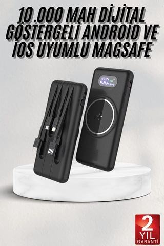 Mey İthalat Wireless Powerbank 10000 Mah Led Ekranlı Dahili Kablolu Hızlı Şarj Çok Renkli 03654679