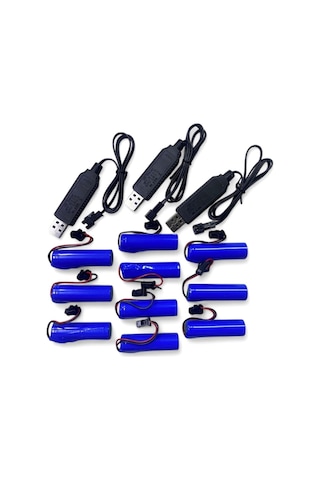 3.7 Volt 800 Mah Oyuncaklar İçin Uyumlu Şarjlı Piller- 10 Adet Pil Ve 3 Adet Şarj Aleti