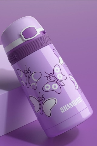 Shamobo 350 Ml Paslanmaz Çelik Pipetli Termos - Çocuk Termosu 6 Saate Kadar Isı Yalıtımı Mor