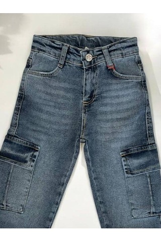 Çikoby Erkek Çocuk Yan Cepli Kargo Yumuşak Esnek Kot Pantolon-14955 Mavi