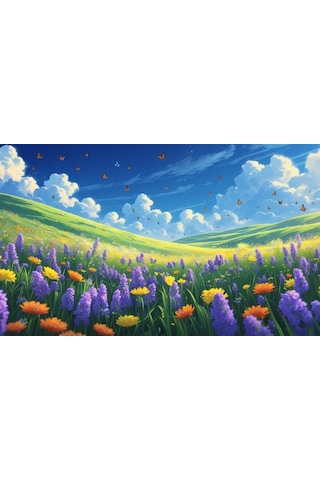 Kelebekler Yabani Çiçekler İçinde Bahar Havası 06 Çerçevesiz 50x30 Cm Pvc Tablo
