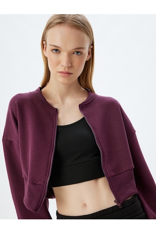 Koton Crop Oversize Sweatshirt Fermuarlı Cep Detaylı Bordo 5wak10194nk Bordo