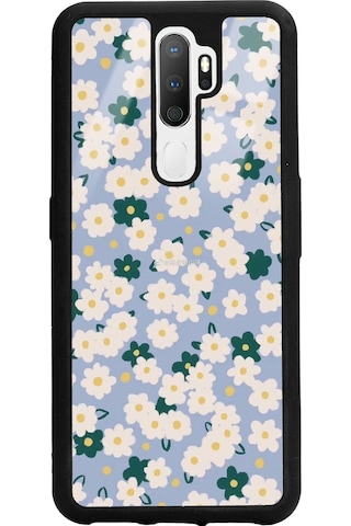 Oppo A5 2020 Daisy Pattern Tasarımlı Glossy Telefon Kılıfı Siyah