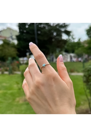 14k Altın Mavi Kalpli Yüzük