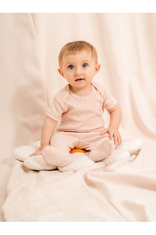 Jakarlı Çıtçıtlı Body Patikli Alt Bebek Takımı Pudra