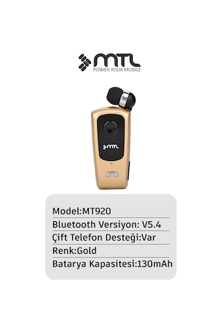 Yaka Klipsli Mono Makaralı Bluetooth Kulaklık Çift Telefon Destekli Mt920