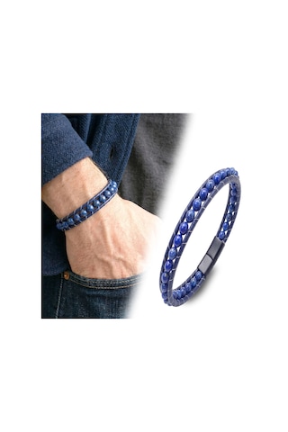 Moncuk Design 6mm Lapis Taşlı Deri Kordon Ve Çelik Bileklik 33512b2d6m14 Mavi 