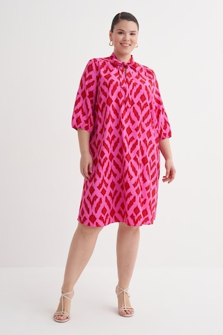 Desenli Fular Yaka Elbise-6232 Pembe