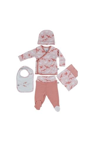 Veropukahome Ecocotton Turna Kız Bebek Zıbın Seti 5'Li Somon 0-3 Ay Turkuaz