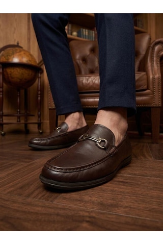 Komcero 6y3546-189 Erkek Hakiki Deri Tokalı Comfort Loafer Ayakkabı Kave