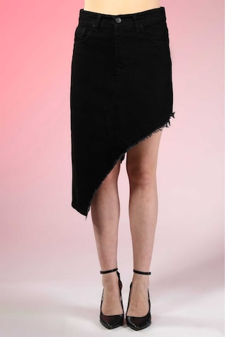 Shevega Kadın Siyah Etek Püskül Asimetrik Kesim Keten Etek Siyah