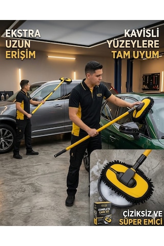 Teleskopik Saplı Uzayan Egimli Dönebilen Mikrofiber Başlıklı Araç Yıkama Fırçası Mop Sarı Uzayıp Kısalan Sap 50 - 110 Cm Premium Şönil Araç Yıkama Mopu