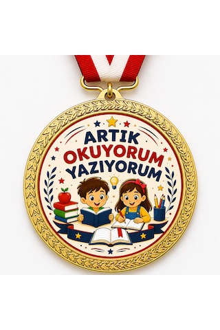 Yeni Model Artık Okuyorum Yazıyorum Madalyası - Dijital Baskılı 1. Kalite Madalya Altın Yeni Model Artık Okuyorum Yazıyorum Madalyası - Dijital Baskılı 1. Kalite Madalya Altın