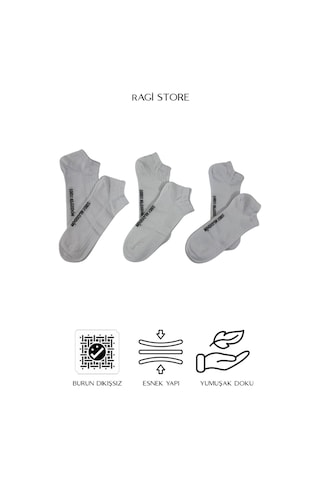 Ragi Store 6'lı %100 Pamuk Düz Beyaz Dikişsiz Penye Erkek Patik Çorap Beyaz