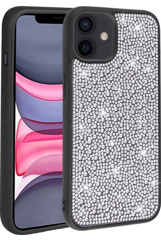 Apple Uyumlu iPhone 12 Kılıf Parlak Taşlı Tasarım Zore Ston Kapak Siyah