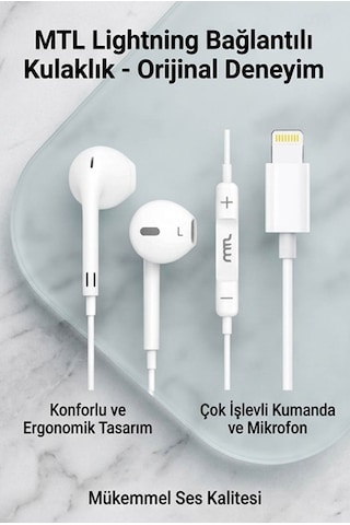 Lightning Girişli Kablolu Stereo Kulaklık Tak Çalıştır - Yüksek Ses Kalitesi 00