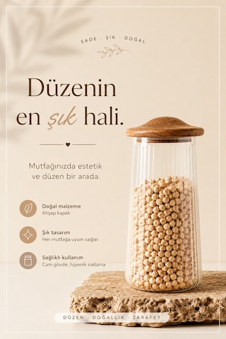 Akasya Mushroom Vakumlu Cam Kavanoz Baharatlık 1300 Ml Şeffaf