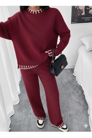 Sayzen Your Shine Yirtmaçli Kazak Pantolon Alt-üst Takim Sy-2510 Bordo