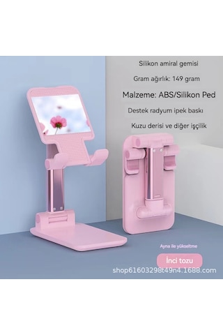 Aurora Taşınabiler Teleskopik Tembel Katlandır Silikon Masaüstücep Telefonu Standıpembe Pembe