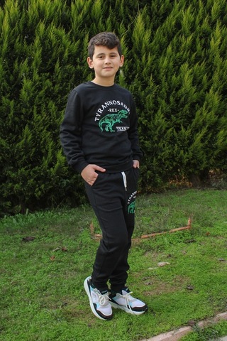 Fyk Kids Trex Baskılı Erkek Çocuk Alt-üst Eşofman Takımı Siyah