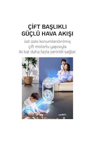 Masaütü Fan Çift Katlı Şarjlı Vantilatör Sessiz Çalışma Oynar Baş Type-c Hızlışarj 3 Kademe Soğutucu