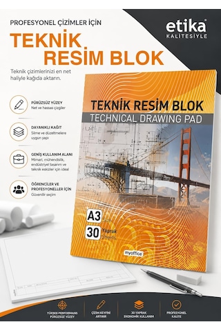 A3 Teknik Resim Blok - 30 Yaprak, Profesyonel Mühendislik Ve Mimarlık Çizim Defteri, Ofis Ve Okul İçin Kaliteli Kırtasiye Ürünü