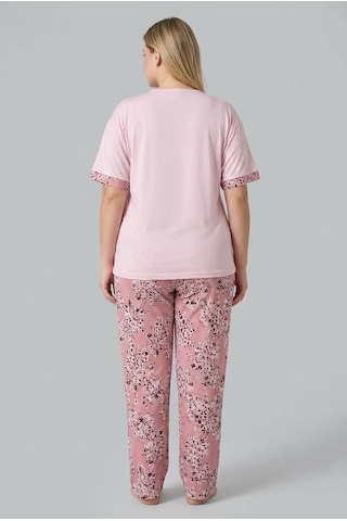 Lukitus Büyük Beden Kısa Kollu Milan Kumaş Kadın Pijama Takımı Açık Pembe