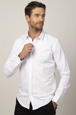 Tudors Modern Fit Uzun Kol Armürlü Kravatlık Erkek Gömlek-26466 Beyaz