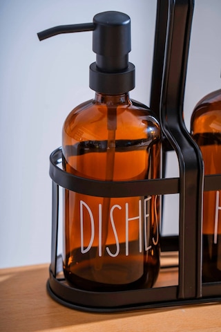 Morponi Metal Stantlı 2'li Cam Sabunluk&deterjanlık Hands-dishes Amber 500 Ml + 500 Ml Amber