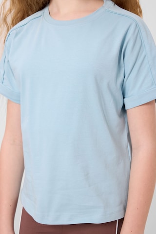 Açık Mavi Pamuklu O Yaka Oversize Fit Basic Kız Çocuk T-shirt - 75182 Açık Mavi
