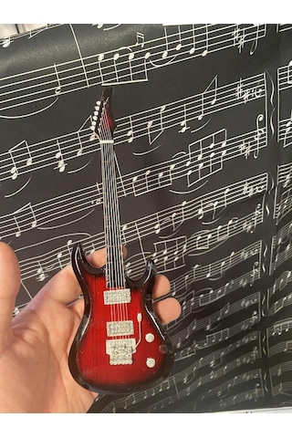 Herşey Nota Elektro Gitar Koyu Kahve El Yapımı Biblo Minyatür 25