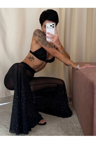 Havens Ponza Taşlı Pantolo Bra G-string 3 Lü Set Siyah
