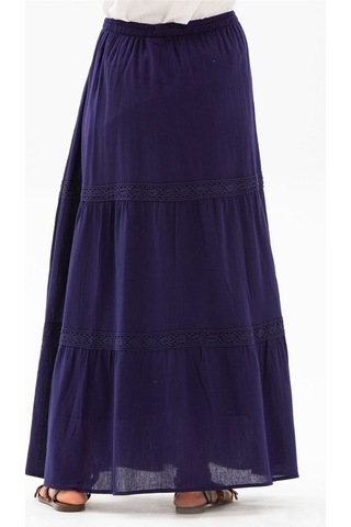 Uzun Şile Bezi Dantelli Etek Mor Mor
