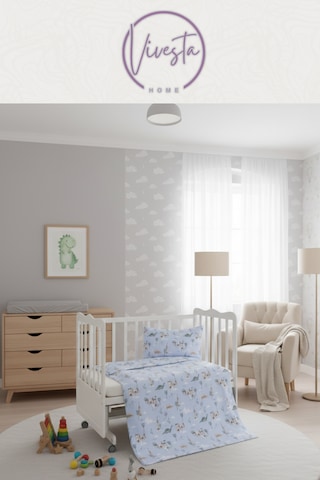 Hayvan Desenli Pamuk Bebek Pike Seti Yumuşak, Antialerjik ve Nefes Alan Kumaş Mavi Renkli