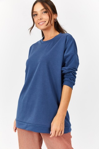 Armonika Kadın Koyu Mavi Yuvarlak Yaka Oversize Sweatshirt Arm-22k024027