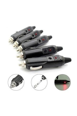 5 Adet - 12v Oto Araç Çakmak Fiş Erkek Sigortalı Ledli - Demonte