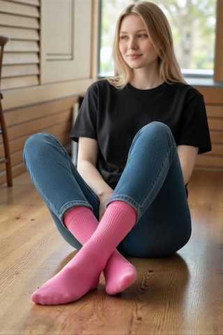 Socks Stores 6 Çift Unisex Renkli Pamuklu Soket Çorap - Renkli Tenis Boy Çorap Pembe