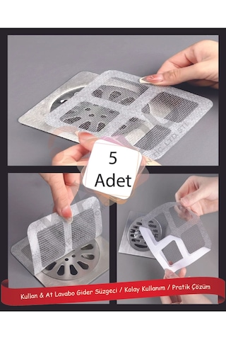 5 Adet 9x9cm Mutfak Lavabo Süzgeci, Lavabo Tıkanıklık Önleyici, Yapışkanlı Süzgeç, Saç&kıl Toplayıcı