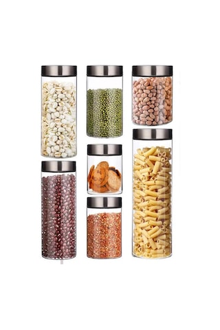 Perotti Cassetto 7'li Metal Şeffaf Kapak Cam Kavanoz & Baharat Seti