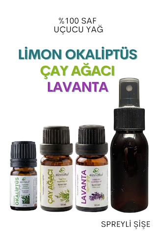 Okaliptüs Limon 5 Ml, Çay Ağacı 10 Ml, Lavanta Uçucu Yağı 10 Ml, Spreyli Şişe, E Citriodora 25 ML
