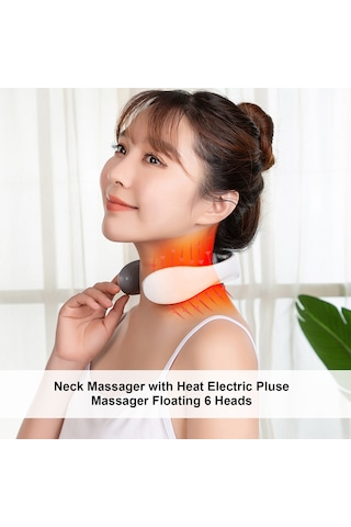 Hangfox Beyaz Boyun Massaj Cihazı 6 Başlı 42 Isıtmalı 9 Seviye Elektrik İmpülüslü Manuel Masaj Modlarıyla Boyun Stresi Ve Yorgunluk Giderici Usb Şarjlı