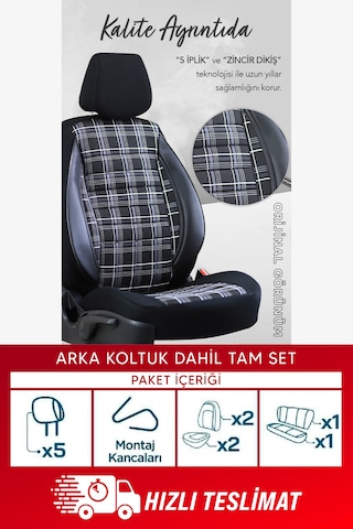 Ekose Gt Serisi Universal Oto Koltuk Kılıfı Siyah-beyaz