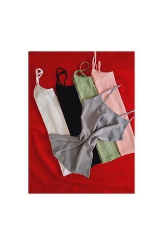 Demirsa Boutique Kadın İp Askılı 5 Adet Fitilli, Pamuklu, Likralı, Ribana Atlet Pembe, Yeşil, Mavi, Beyaz, Siyah Pembe-mavi-yeşil-siyah-beyaz