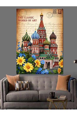 Rusya Katedral Vintage Poster Dekoratif Kanvas - Mdf Ahşap Tablo