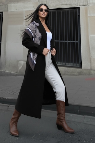 Kruvaze Kesim Kışlık Trençkot Palto Siyah