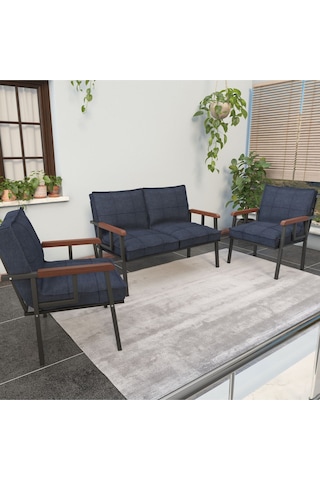Mygusi Modern'' Balkon, Bahçe, Cafe - Metal Kanepe Koltuk Takımı - 2 1 1. Lacivert