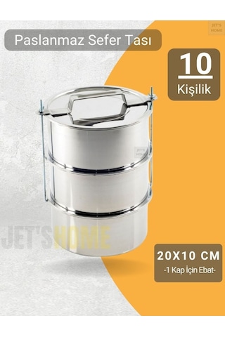 3 Lü Sefer Tası 20x10 Cm Yemek Taşıma Kabı Paslanmaz Çelik No:5 Kapasite 10 Kişilik Gri