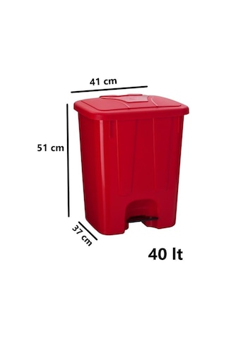 Omnipazar Sy-4255 40 Lt Köşeli Pedallı Plastik Çöp Kovası İç Kovasız Kırmızı