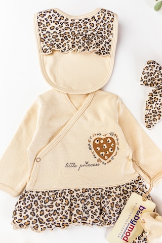 Babymod Leopar Baskılı Kız Bebek Hastane Çıkışı Takımı -  5 Parça Bej