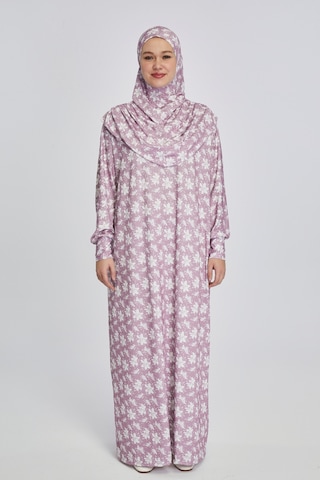 Pratik Tek Parça Manolya Desenli Namaz Elbisesi Pembe